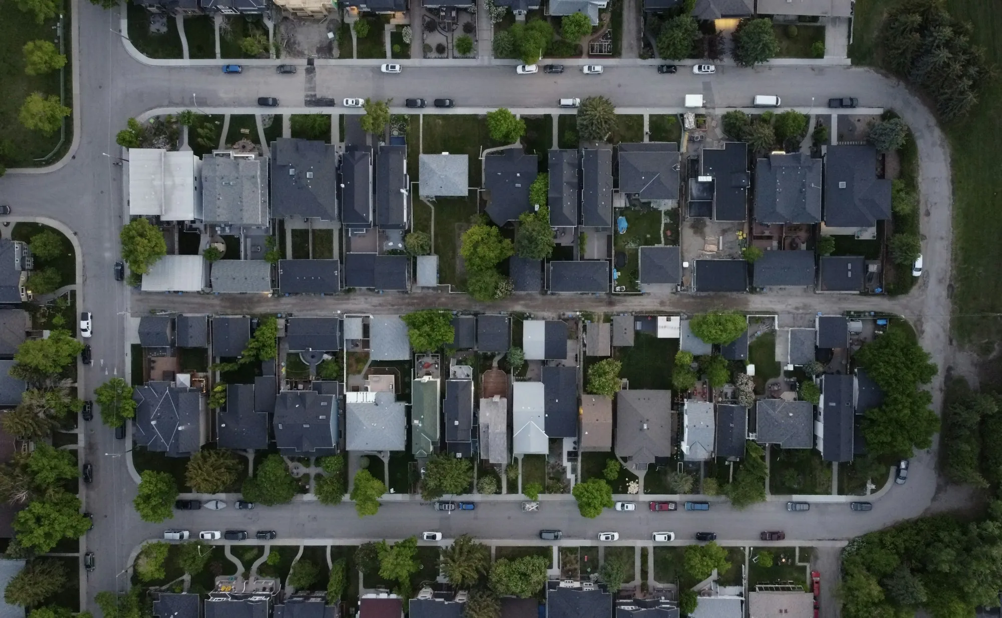 Leafy suburban neighbourhood seen from the air
